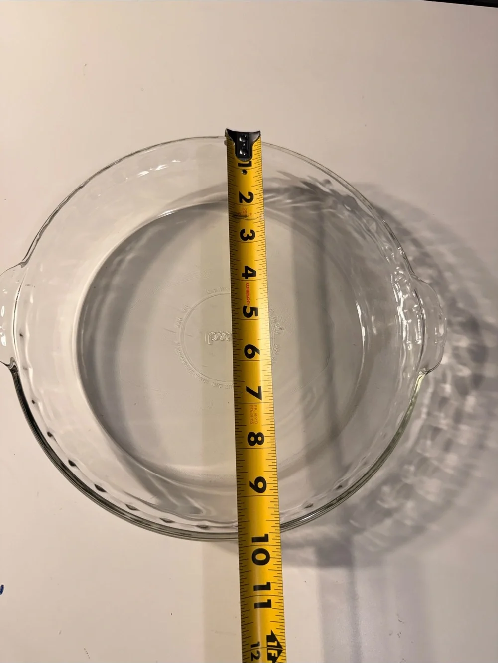 Pyrex Clear Glass pie dish 9.5 etched in vintage 229 fluted handle